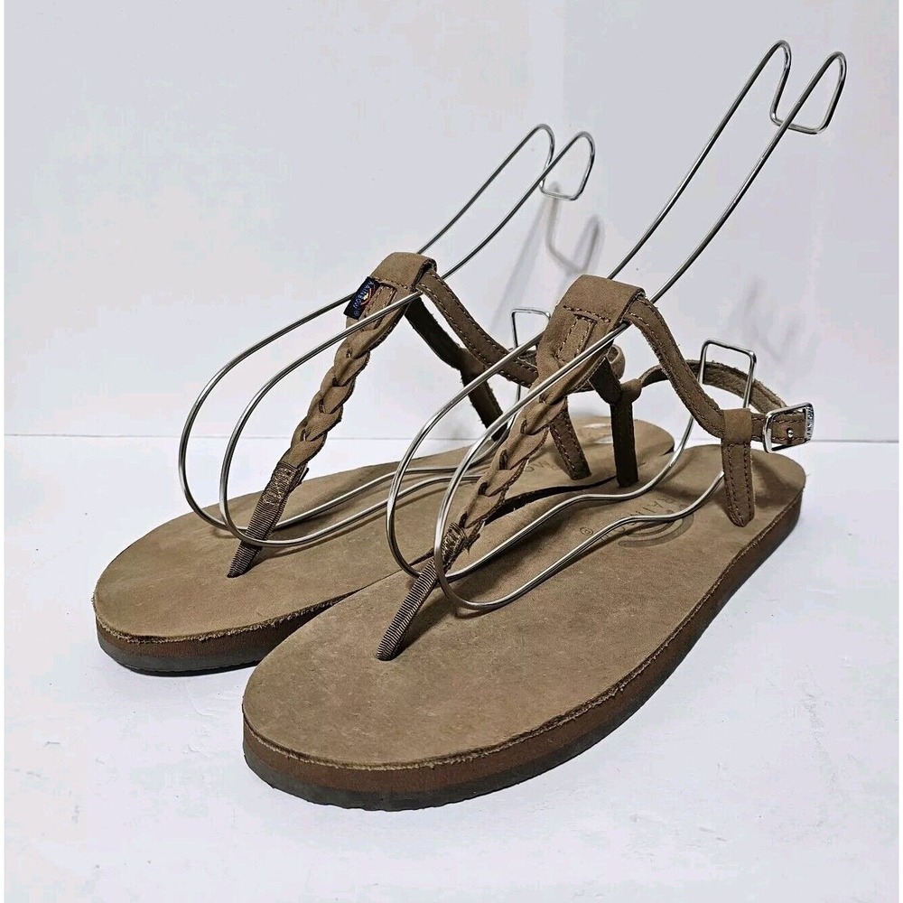 Rainbow T Street Sandals Womens L 7.5-8.5 Gladiator Leather Woven Strappy Thong